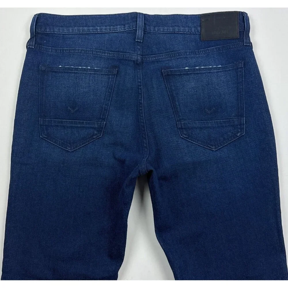 Hudson Zach Skinny Mens 34 Dark Blue Jeans Distressed Stretch Reinforced Knees - Picture 2 of 9
